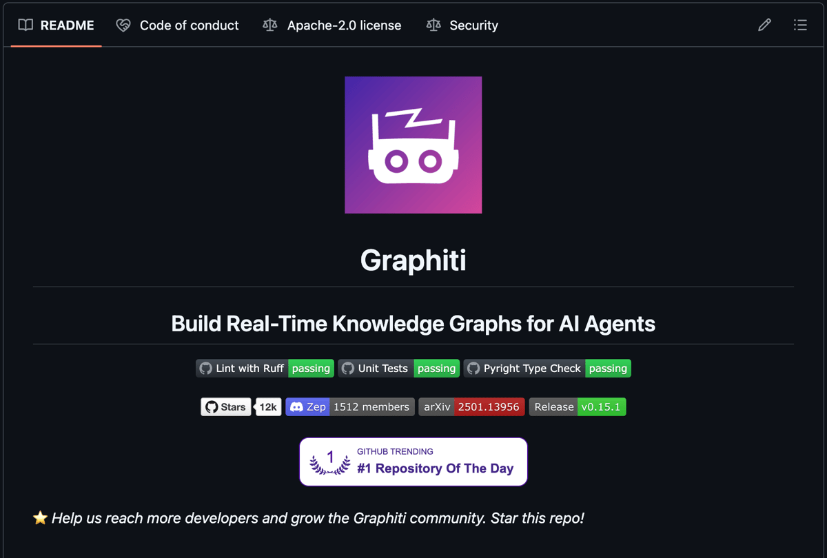 Graphiti GitHub repository - Build Real-Time Knowledge Graphs for AI Agents